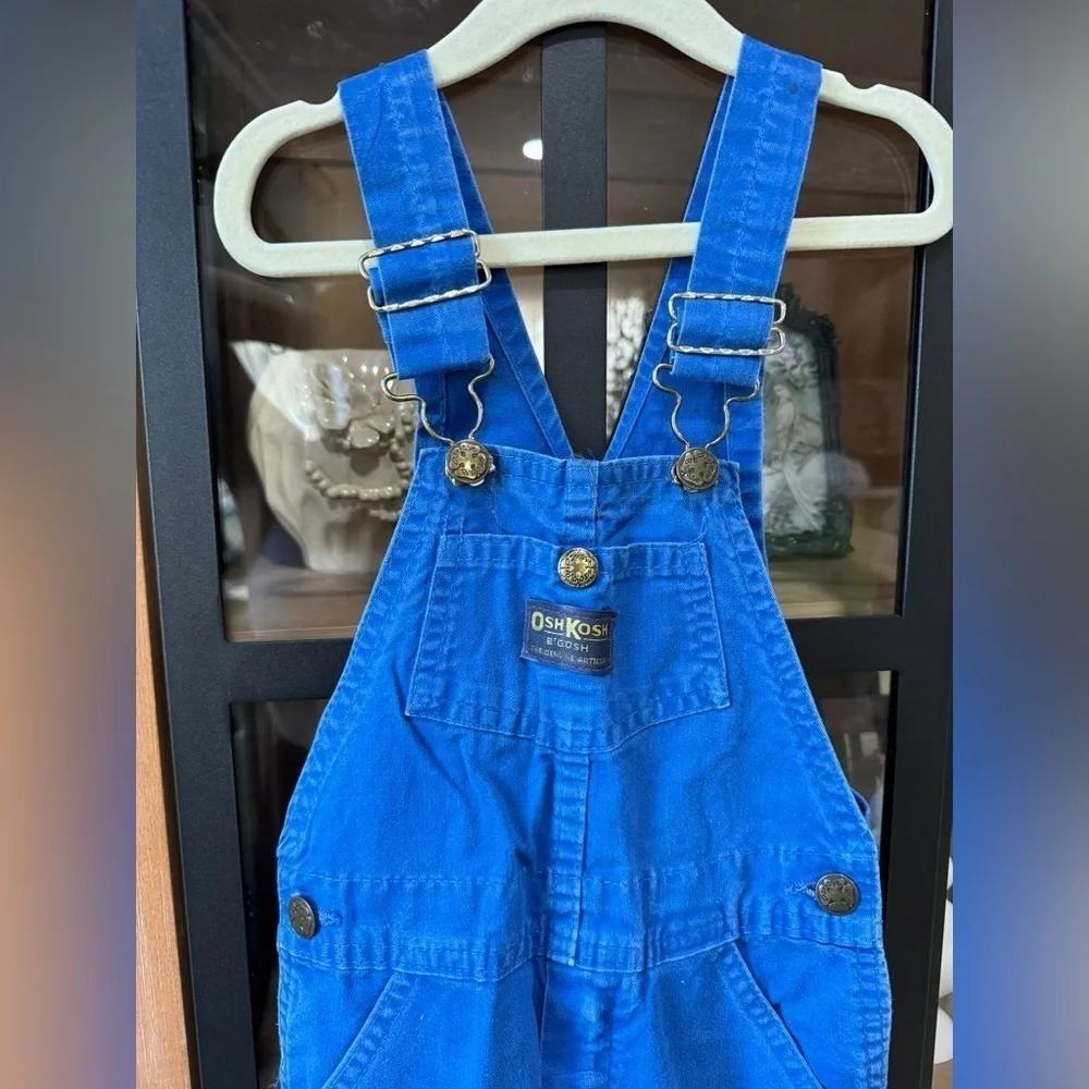 Vintage 1980s OshKosh B’Gosh toddler overalls cotton cobalt blue vestbak boy